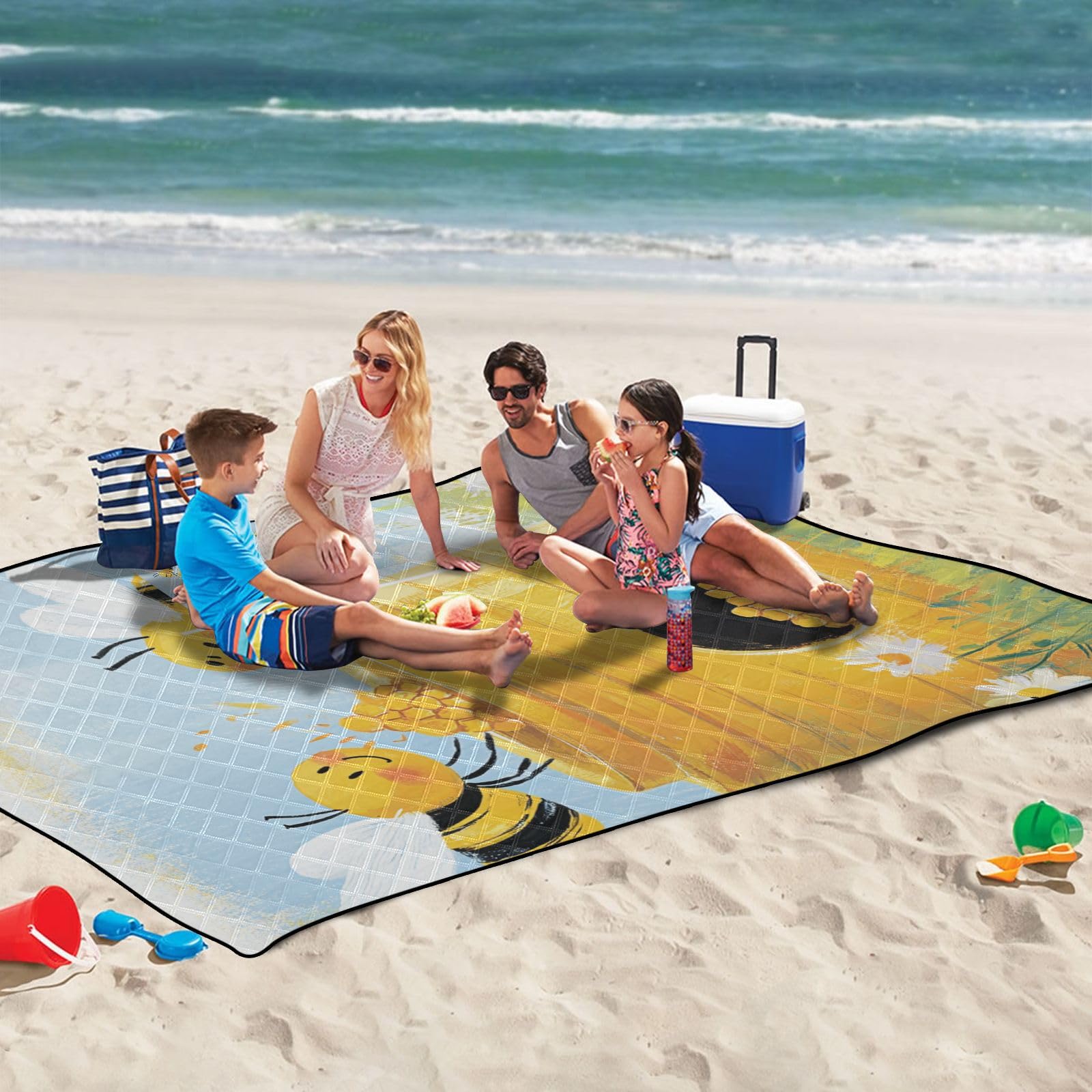 Lake Day Essentials składana przenośna mata do zabawy na zewnątrz 200 x 380 cm na rodzinne artykuły piknikowe, zbierająca pszczoła miód ul