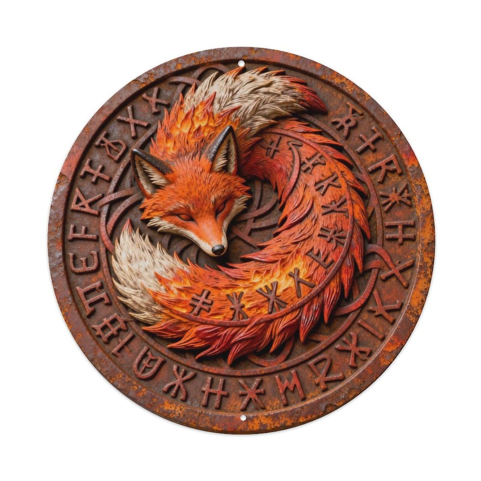Native Fox Fire Spirit Totem Rune Metal Tin Sign Plaque