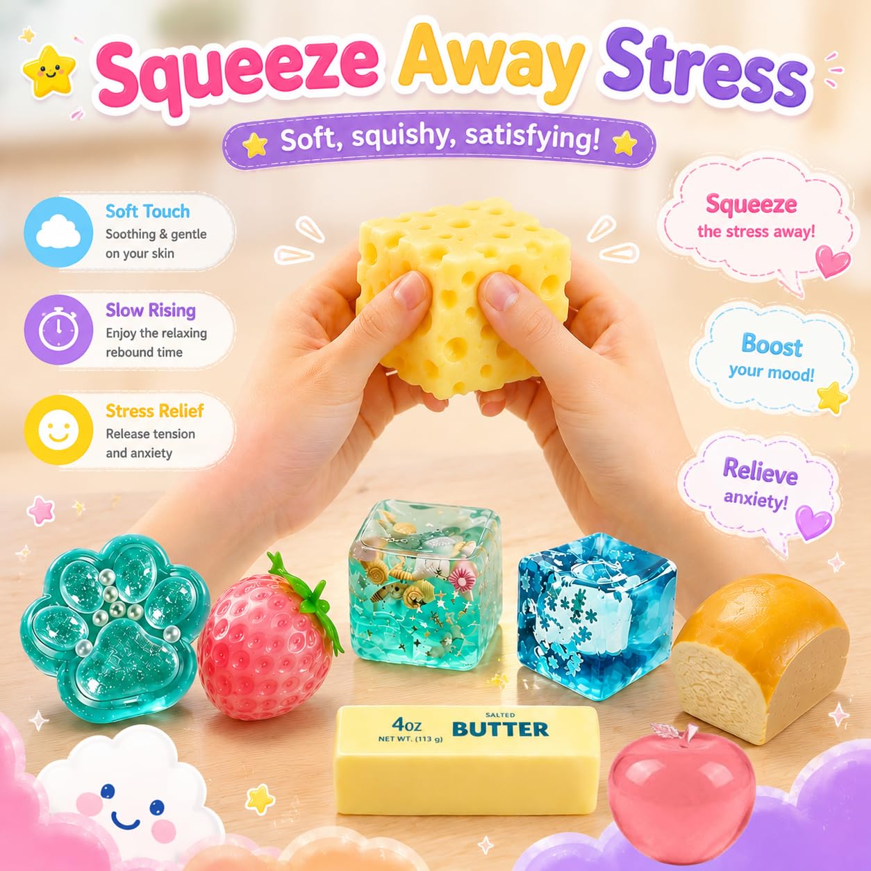 Mistery Box Squishy, 8 PCS Squishy Box Fun Set Cute Butter, Queso, Soffici dalla forma Realistica, a lenta risalita, Antistress, Morbide e carine, ideali come regalini per feste (#A)