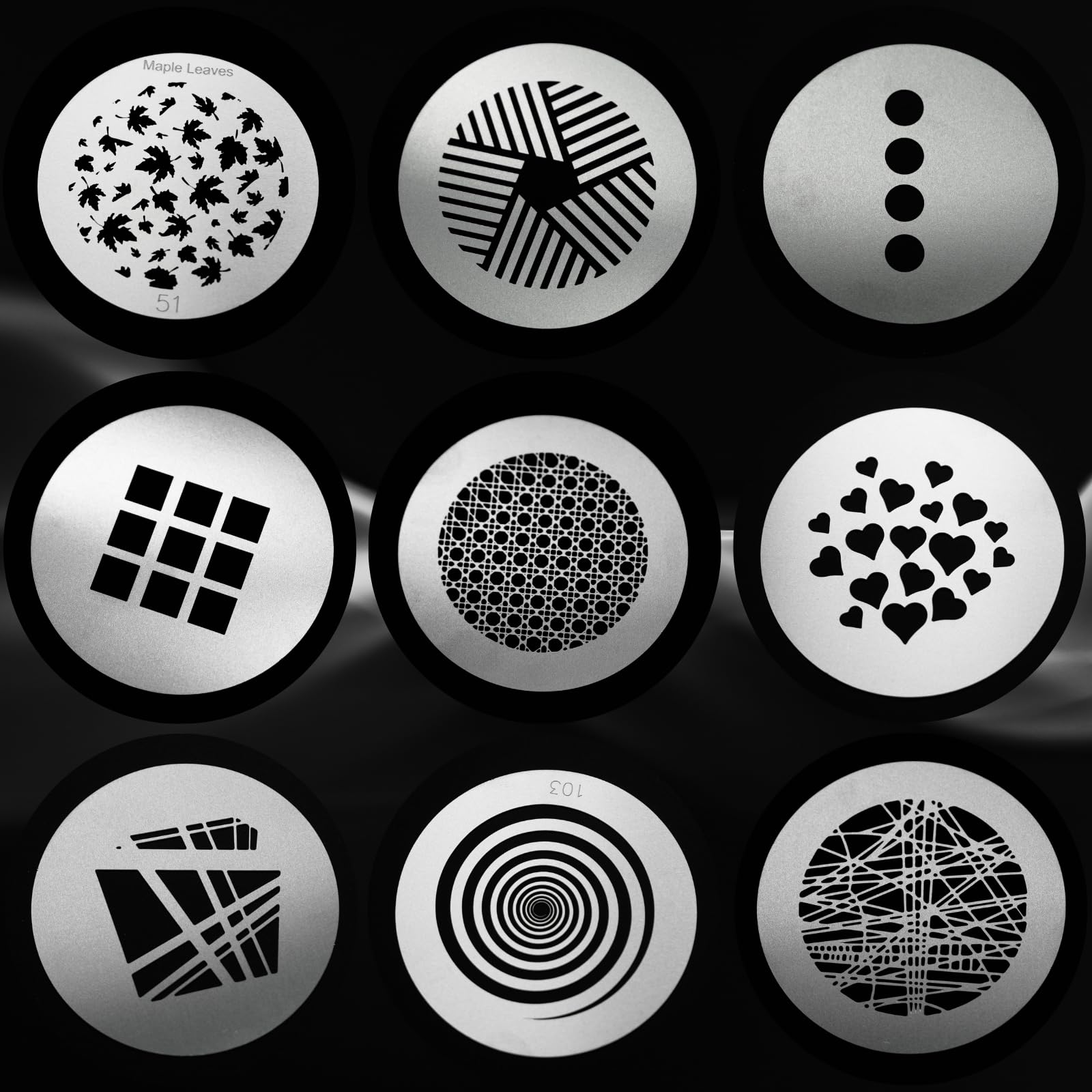 Kit de 18 Gobos ronds pour snoot optique, 66 mm, motifs de plaque métallique pour fixation de projecteur, compatible avec Godox BFP/OT1/OT1 Pro/II/Westcott Optical Spot/Aputure SE, pour portraits