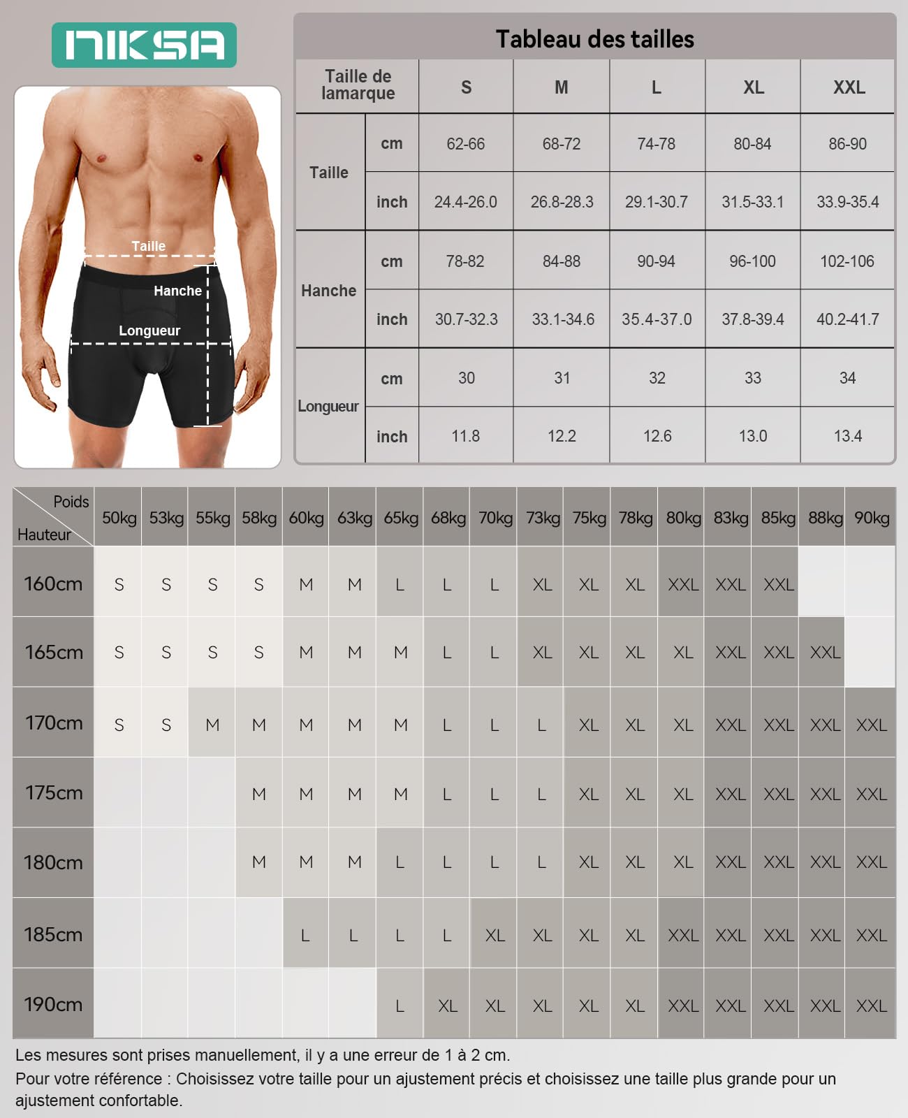 Niksa Caleçon Homme Boxer Sport Lot de 1/2/3