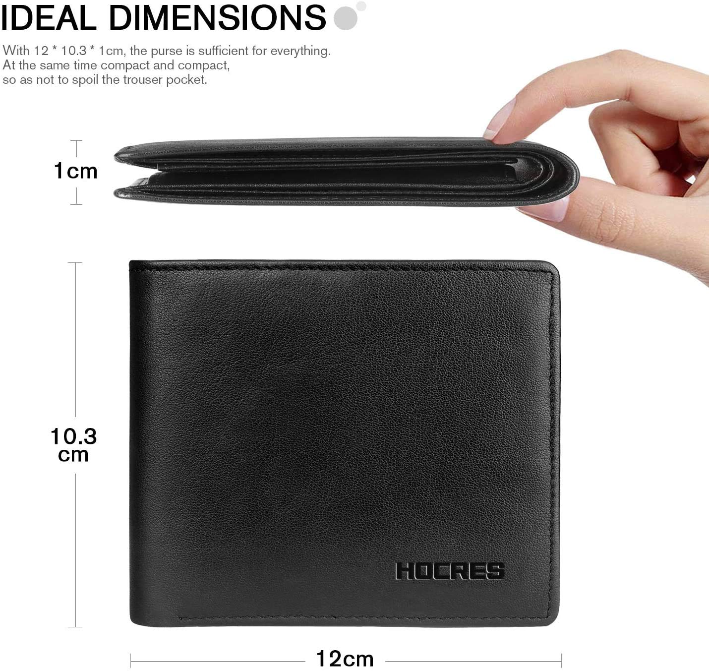 HOCRES® Wallets Men Genuine Leather RFID Blocking Slim Trifold Wallets