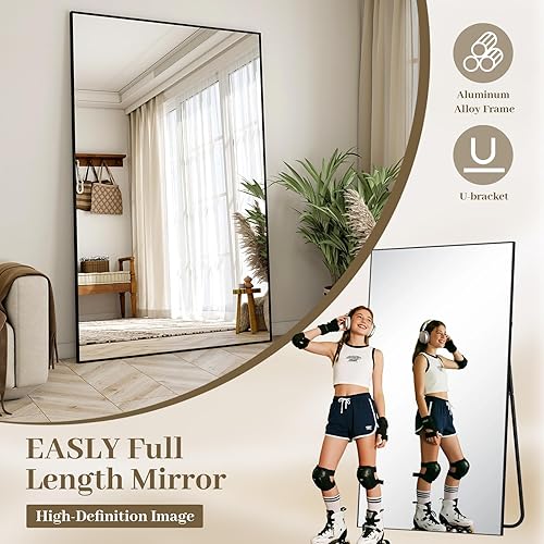 Vista 36 de Espejo de longitud completa de 34 x 76 pulgadas con soporte, espejo rectangular grande para dormitorio, sala de estar o armario, montado en la pared