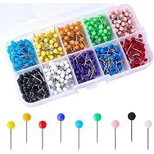 1000Pcs Colorful Map Pins, 10 Colors 1/8 Inch Round Push Pin, Map Pins for Travel Map Small Map Tacks with Bead Head for World Map Pin Board, Bulletin Board, Fabric Marking, Craft
