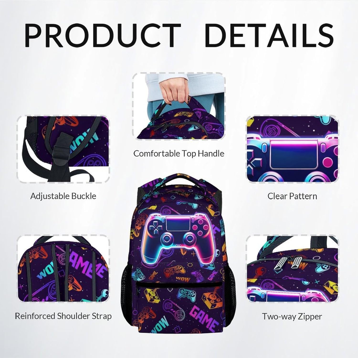 Kids Backpack with Lunch Bag and Pencil - 17 Inch Gamer Backpack Set for Boys Girls - Cool Gaming School Bag for Primary Middle - Image 4