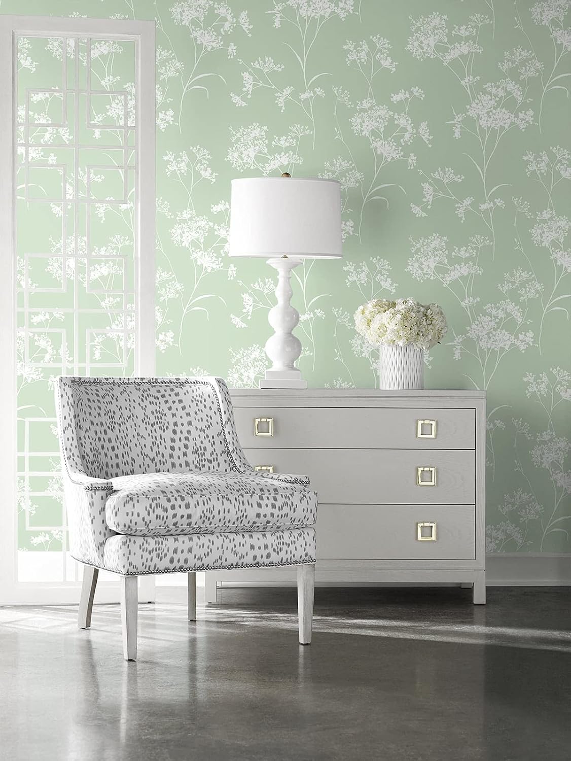 Lillian August NextWall Luxe Haven Floral Mist Peel and Stick Wallpaper (Seacrest Green)