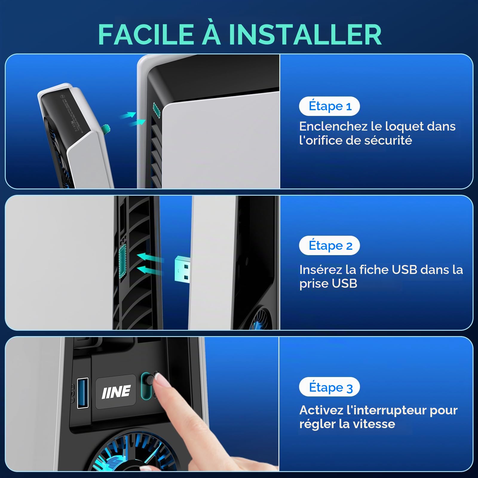 Ventilateur de refroidissement pour PS5 Pro, ventilateur de refroidissement efficace avec vitesse réglable/lumière LED, accessoires de refroidissement à température contrôlée PS5 PRO avec port USB 3.0