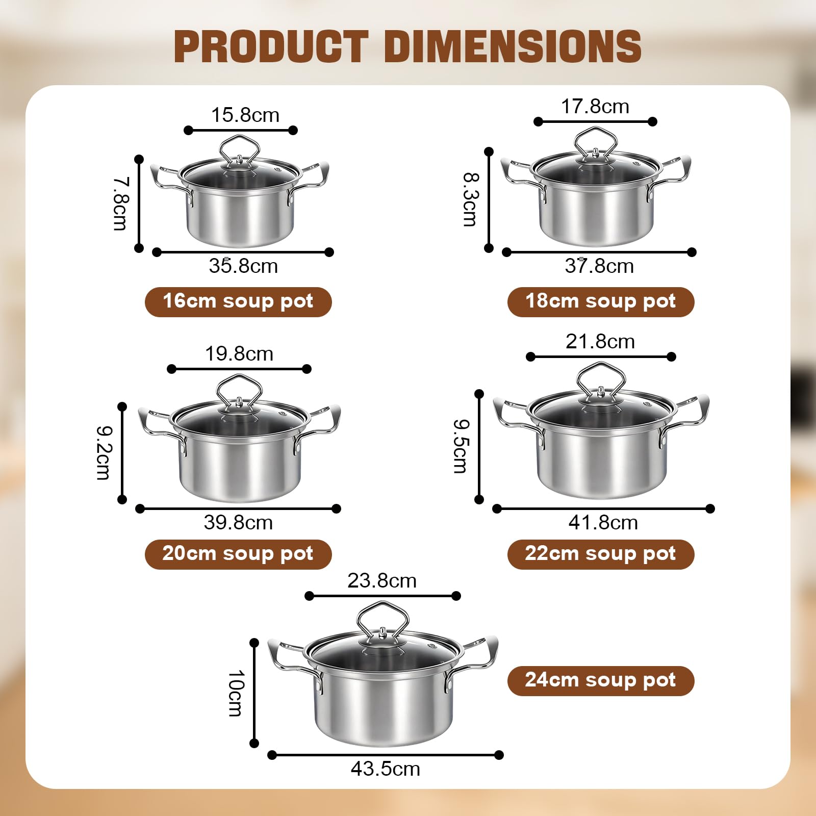 Lot de 10 Casseroles Inox avec Couvercles en Verre - Batterie de Cuisine Professionnelle - Sans Revêtement Antiadhésif - Compatible Induction, Gaz et Electrique - Ustensiles de Cuisson Tout Feux