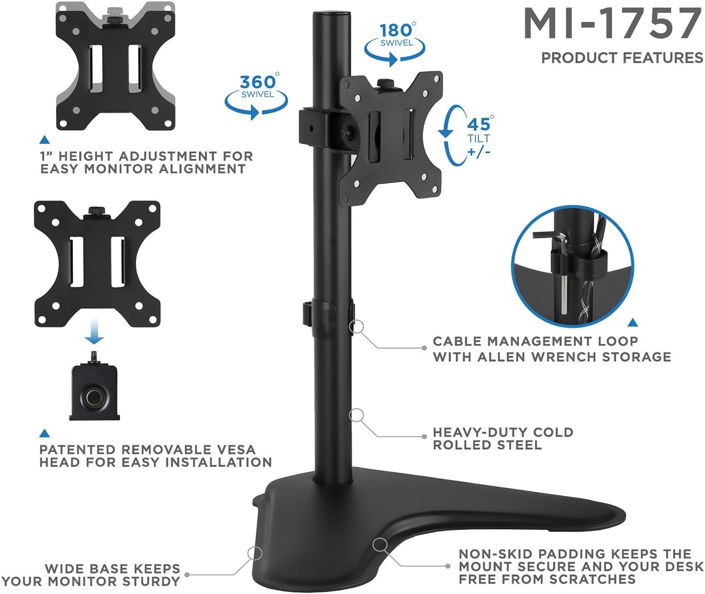 Hоlіdау Dеаlѕ 🛒 Mount-It! Free Standing Monitor Stand for Desktops | Single Monitor Mount | VESA 75 100 Compatible Displays | Height Adjustable Tilt Swivel Rotating | Fits 21.5 23 24 27 28 29 32 Inch Computer Screen