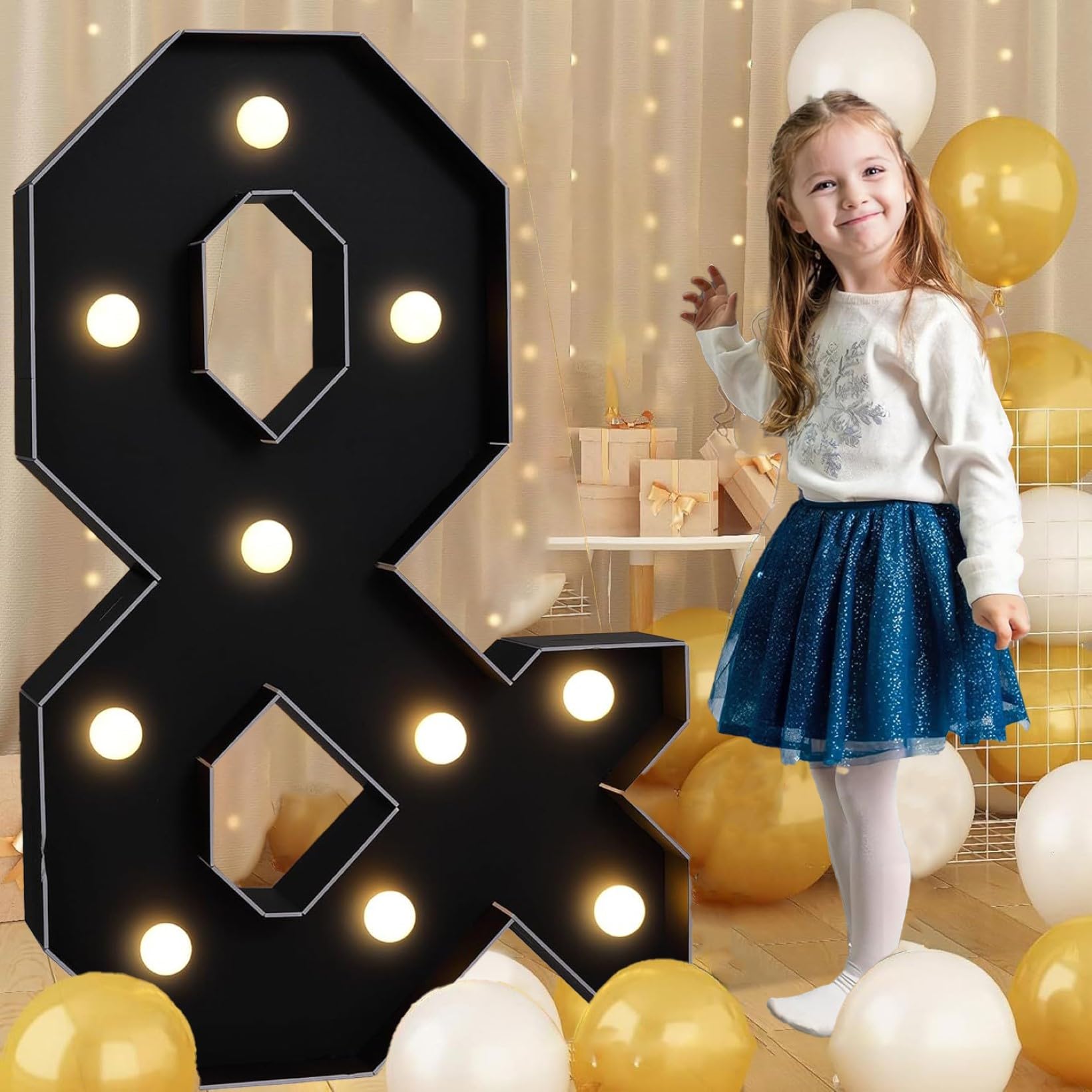 Black Marquee Light Up Symbol &, Letter LED Light Sign Pre-cut Foam Glowing Mosaic Light Decor for Birthday Proposal Anniversary Wedding, 100CM/3.3FT — image 1