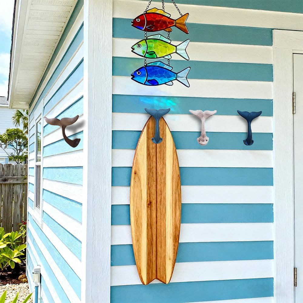 Whale Tail Coat Hooks,Command Strips Hook,Vintage Cast Iron Whale Decorative Wall Hooks for Hanging Towel,Hat,Scarves,Keys-Perfect for Nautical Bathroom Decor,Garage,Entryway,Closet,Bedroom,Door (1)