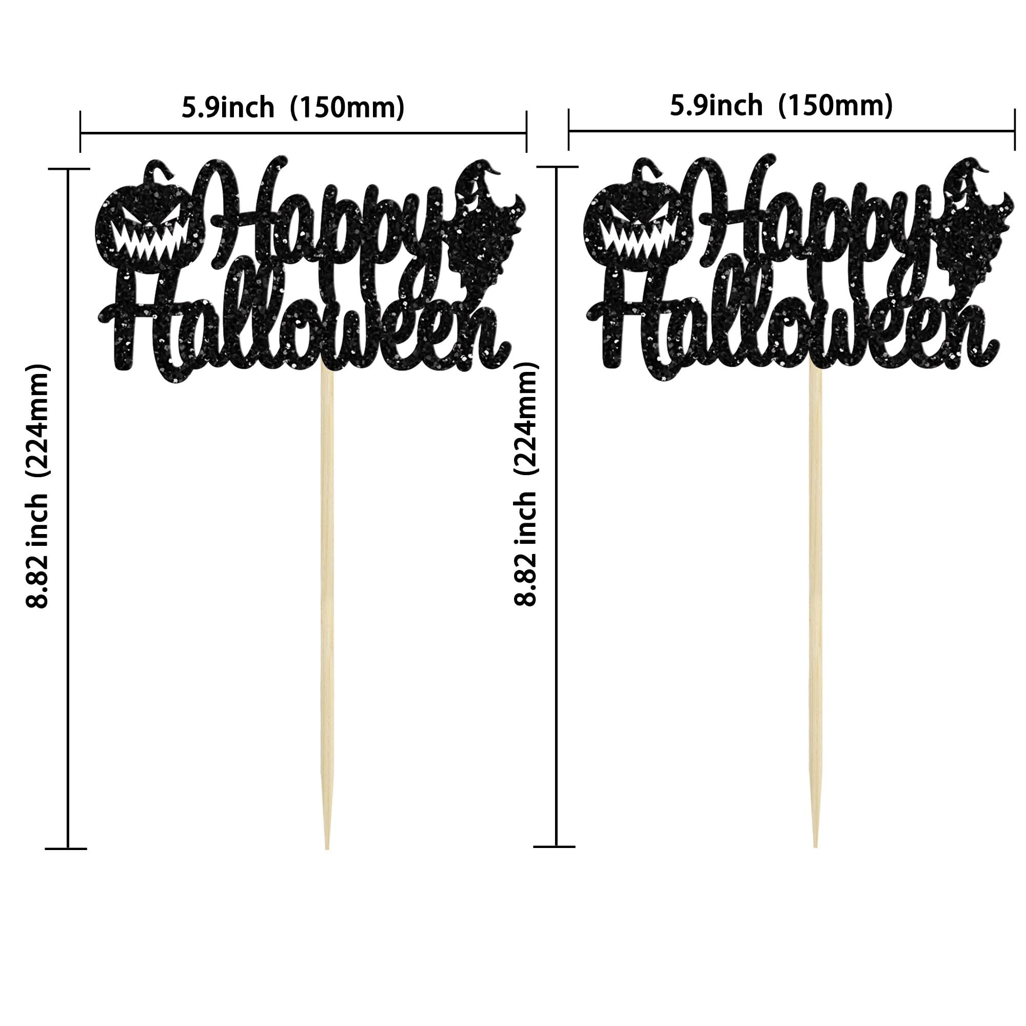 Gyufise 24Pcs Happy Halloween Cupcake Toppers with Pumpkin Ghost Black Glitter Cupcake Pick Decorations for Kids Halloween Themed Birthday Party Decorations