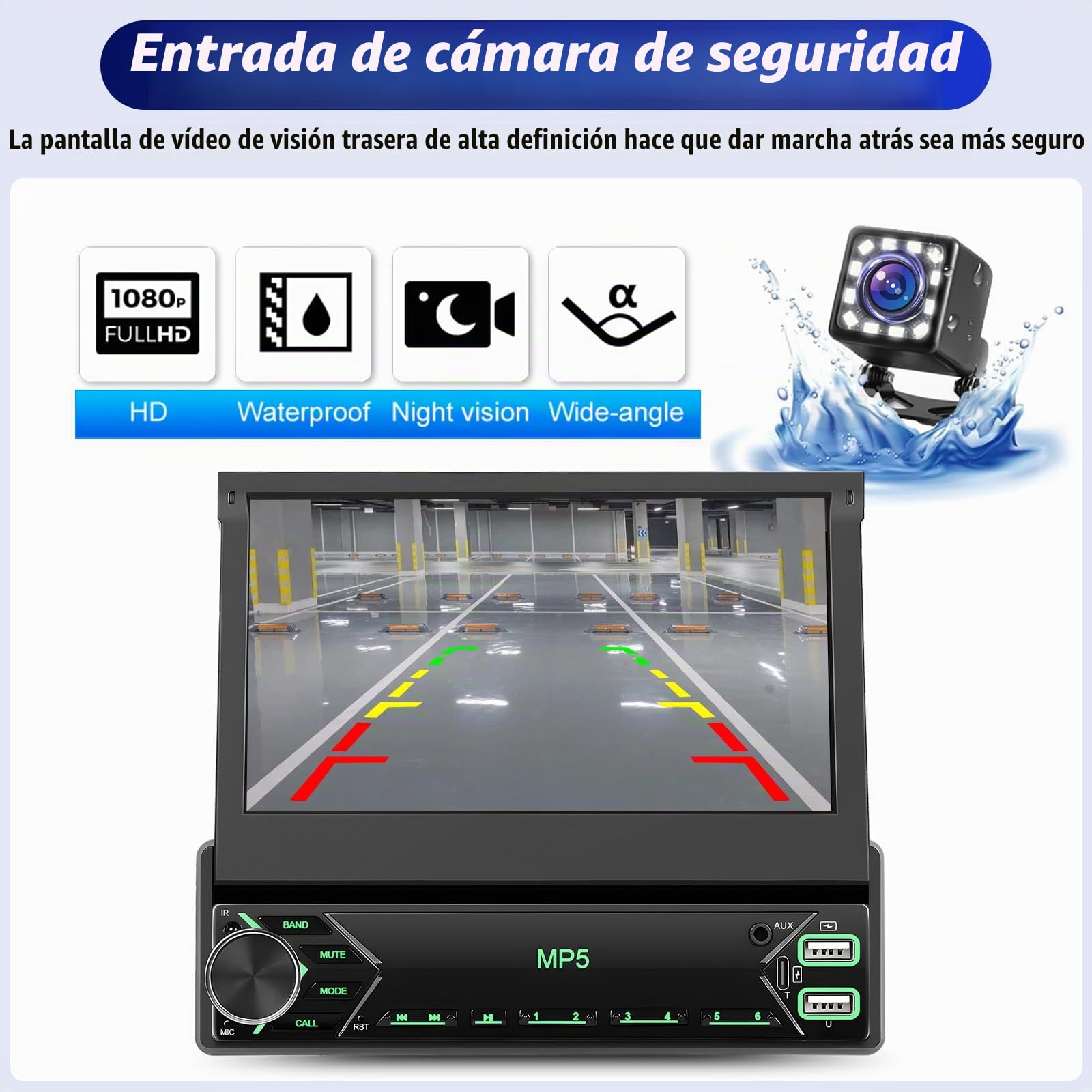 OiLiehu Dab+ Radio 1 DIN con CarPlay Android Auto Inalámbrico, 7" IPS Pantalla Retráctil Manual Radio para Coche con Enlace Espejo, Bluetooth, FM/Dab, SWC, AUX, EQ, USB, Tipo-C, Camara Marcha Atras