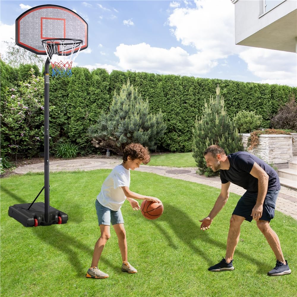 Yaheetech Canestro Basket Esterno Portatile Altezza Regolabile 304 – 353 cm Pallacanestro da Camera Interno con Tabellone Rosso