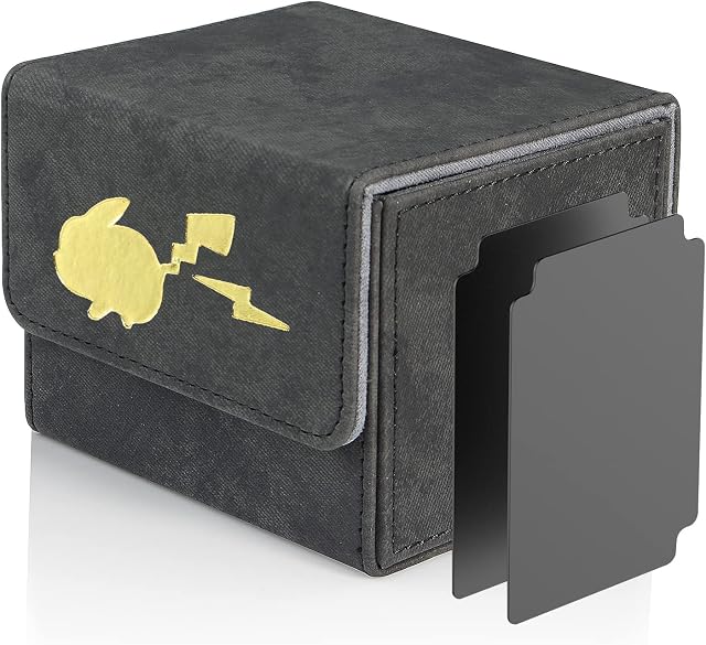 JoyHood Deck Box Compatible with PTCG Cards with 2 Dividers per Card Case, Large Size fit 100+ Cards for TCG - PIKA (Black-Horizontal)