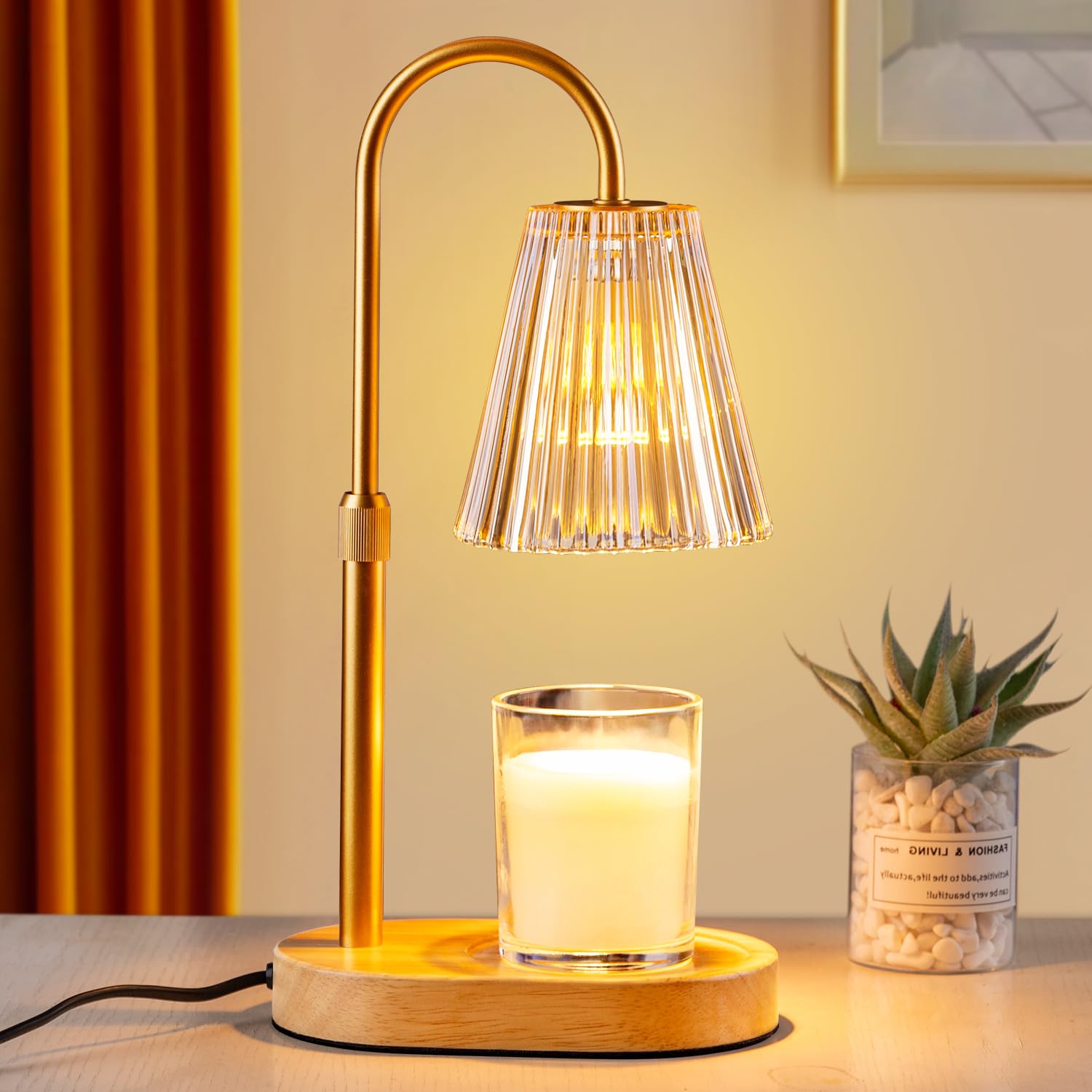 Candle Warmer Lamp Dimmable Timer: Electric Candles Melting 2 Bulbs, Amber