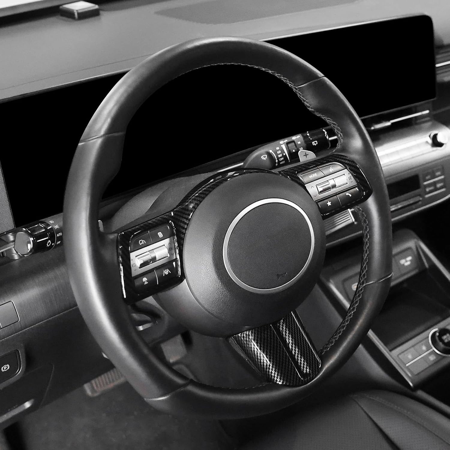 Steering Wheel Button Frame Cover Compatible with Hyundai Sonata 2025 Hyundai Kona 2024-2025 Hyundai Tucson 2025 Accessories (Carbon Fiber Pattern) (Not Suitable for N line)