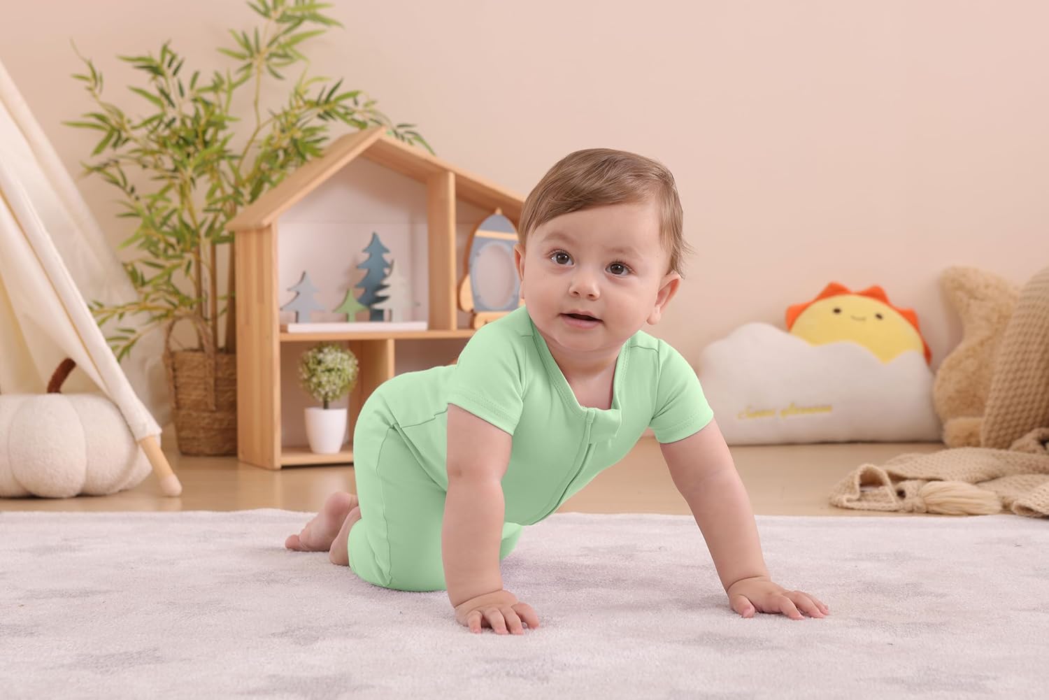GUISBY Footless Short Sleeve Baby Pajamas with Zipper Cotton Infant Sleepwear - Image 6