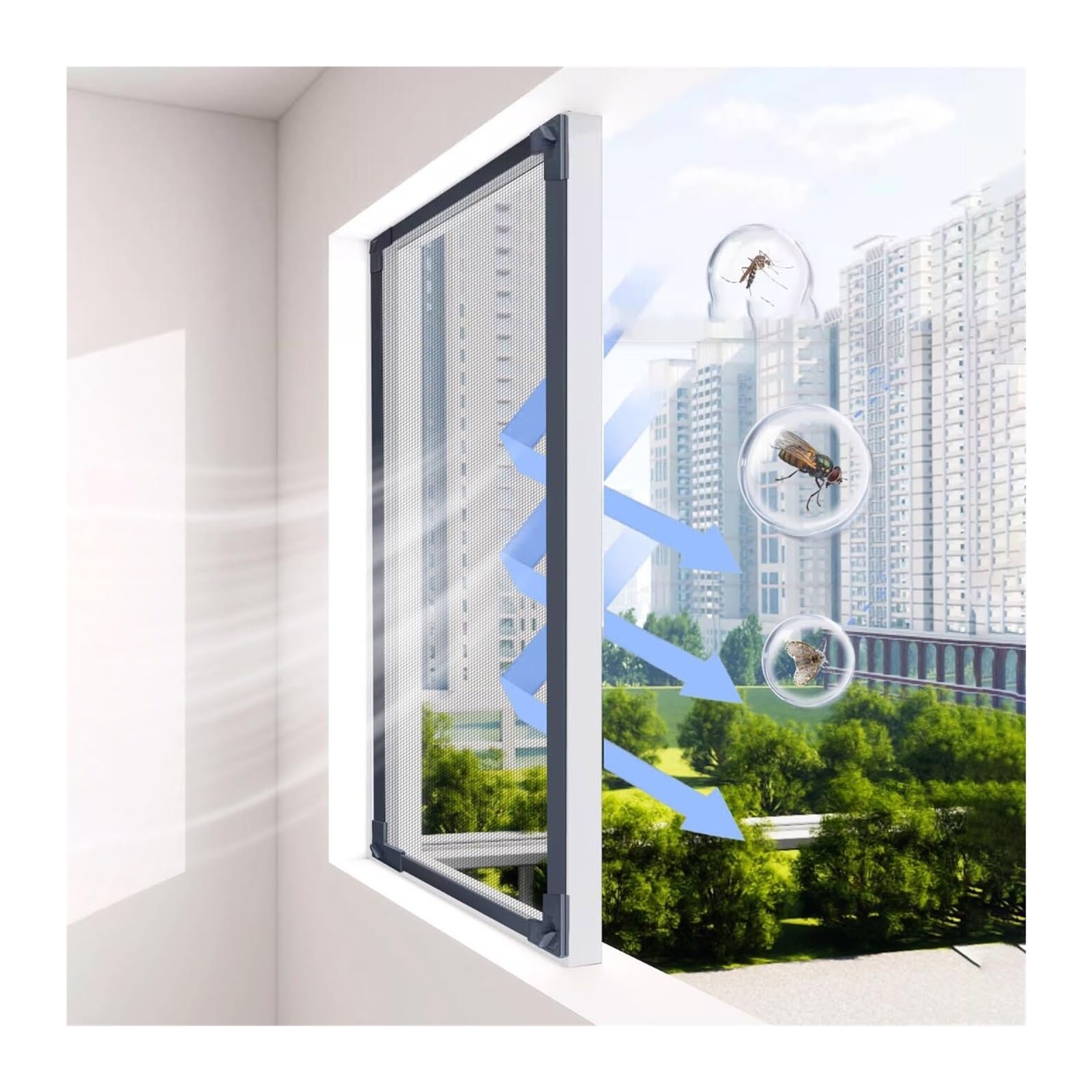 DGAMHF Fliegengitter for Fenster, Weißes Magnetisches Insektenschutzgitter for Fenster, Fensternetze for Schutz Vor Insekten, Einfache Installation(250x300cm)