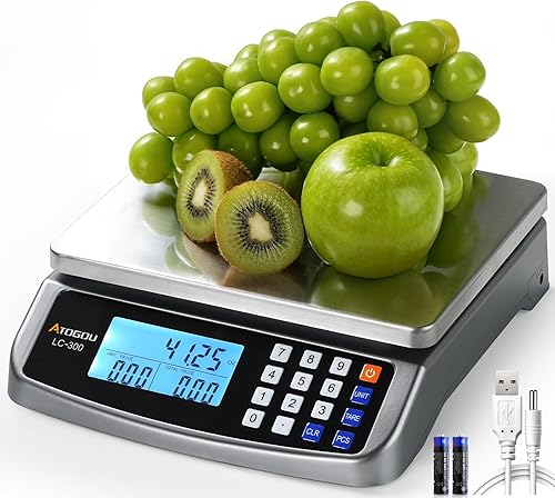 Atogou Báscula de alimentos de 66 libras, báscula de cocina comercial con cálculo de precios, enchufable utilizable, 0.05 oz/1 g, acero inoxidable