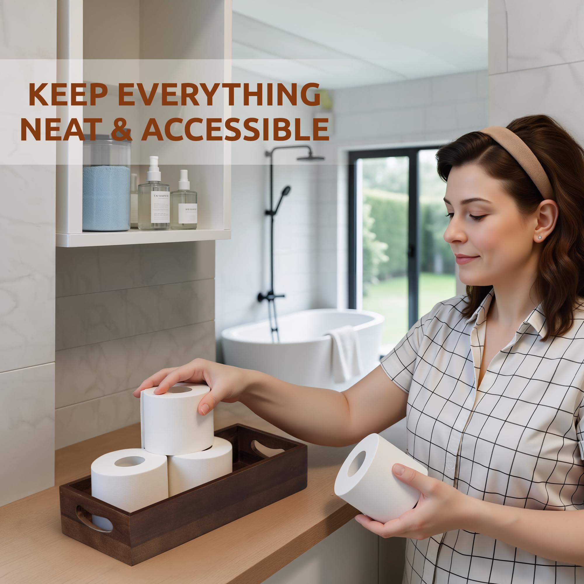 Acacia Wood Bathroom Tray Set - Elegant Decor -6