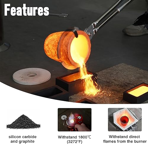 Miniatura 3 de CANALHOUT Crisoles de grafito de carburo de silicio, crisoles para fundir metal, soportar la alta temperatura 3,272.0 F (3272  F), fundición de