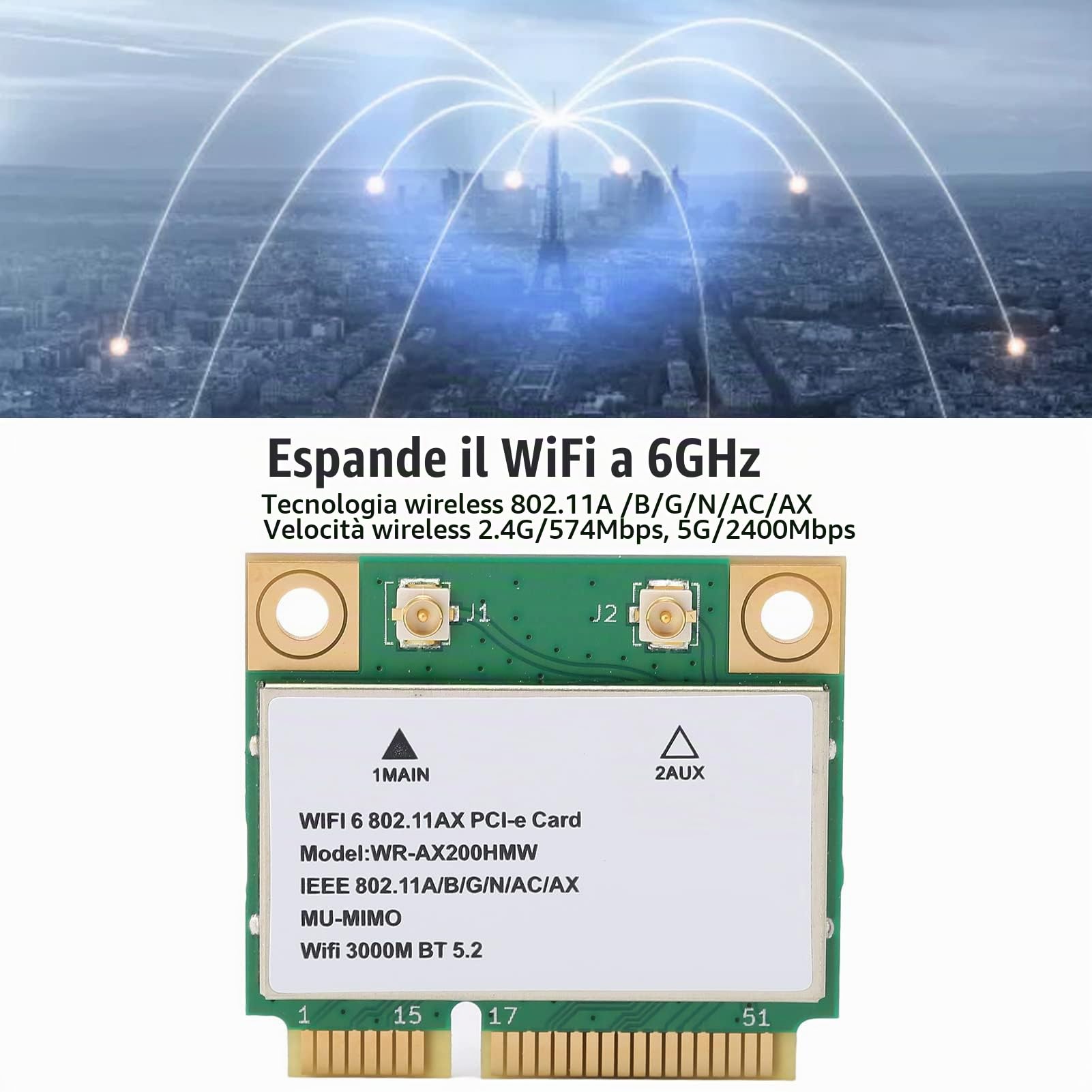 Annadue Scheda WiFi Wireless, Scheda di Rete Wireless Dual Band AX200HMW 2.4G/5G, Scheda Wireless Mini PCI-E 2974M WiFi6 Bluetooth 5.2, 802.11 A/B/G/N/AC/AX per Laptop