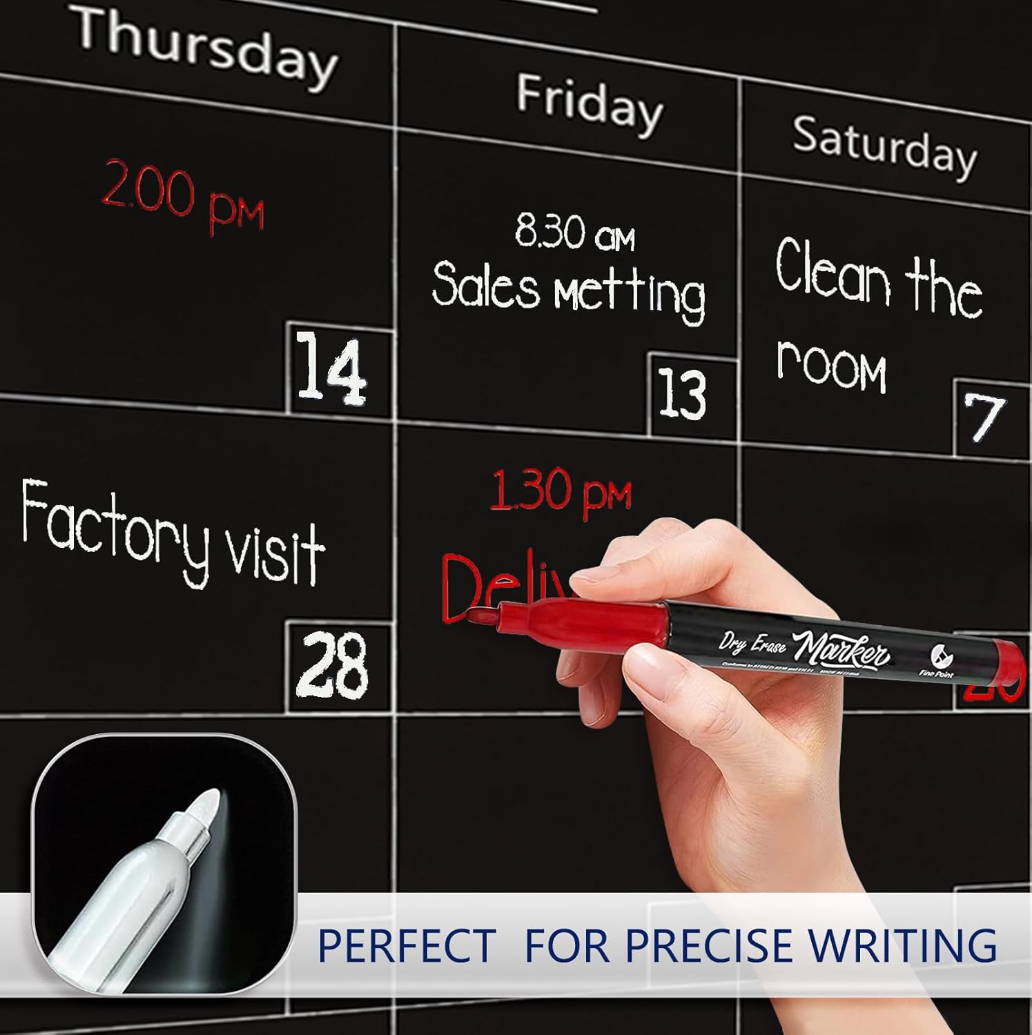 Magnetic Whiteboard Calendar Black Glass Board Yearly Calendar - 35" X 47" Large Wall Calendar - White Board Dry Erase Planner for Wall Home, School, Office