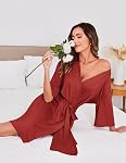 Ekouaer Short Robes for Women Lightweight Kimono Robes Knit Bathrobe Soft Sleepwear with Pockets S-XXL