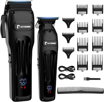 BESTBOMG Men's Professional Hair Trimmer with LED Display Super Strong Motor Hair Trimmer Beard Trimmer Precision Trimmer Long Hair Trimmer with Guide Comb