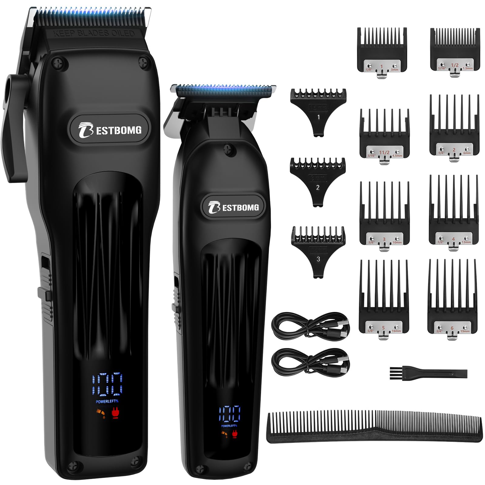 BESTBOMG Haarschneidemaschine Profi, Haarschneider Herren mit LED-Anzeige, Superstarker Motor Haartrimmer Bartschneider Barttrimmer Präzisionstrimmer Langhaarschneider mit Führungskamm