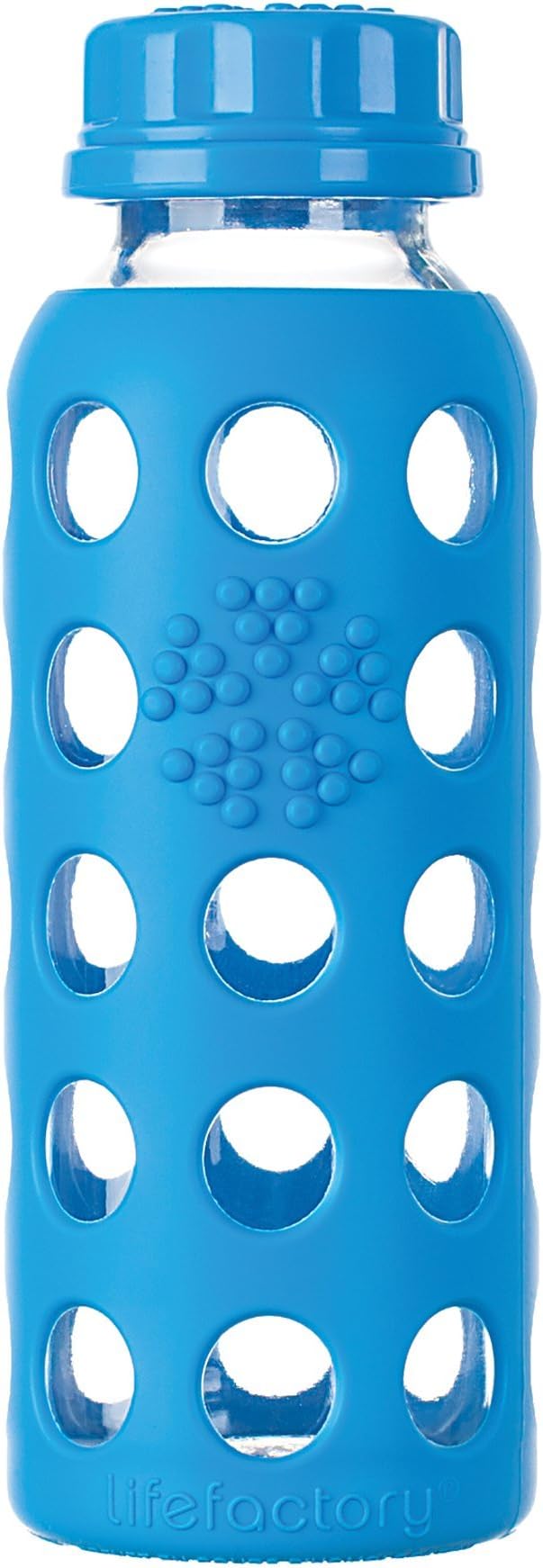 Lifefactory 9-Ounce BPA-Free Glass Water Bottle with Flat Cap and Silicone Sleeve, Ocean