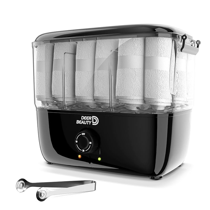 Aquecedor de toalhas a vapor DEER BEAUTY 600 W para bancada, capacidade para até 18 toalhas, temporizador de até 30 minutos, preto