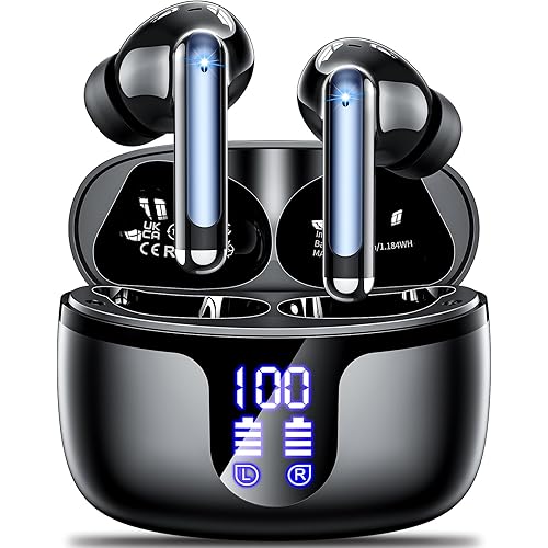 S48 wireless earbuds Headphones bluetooth 5.4 42h Duration Playback for running/fitness/office use. Equipped with 4 noise cancelling microphones, IPX6 waterproof and LDE battery display screen