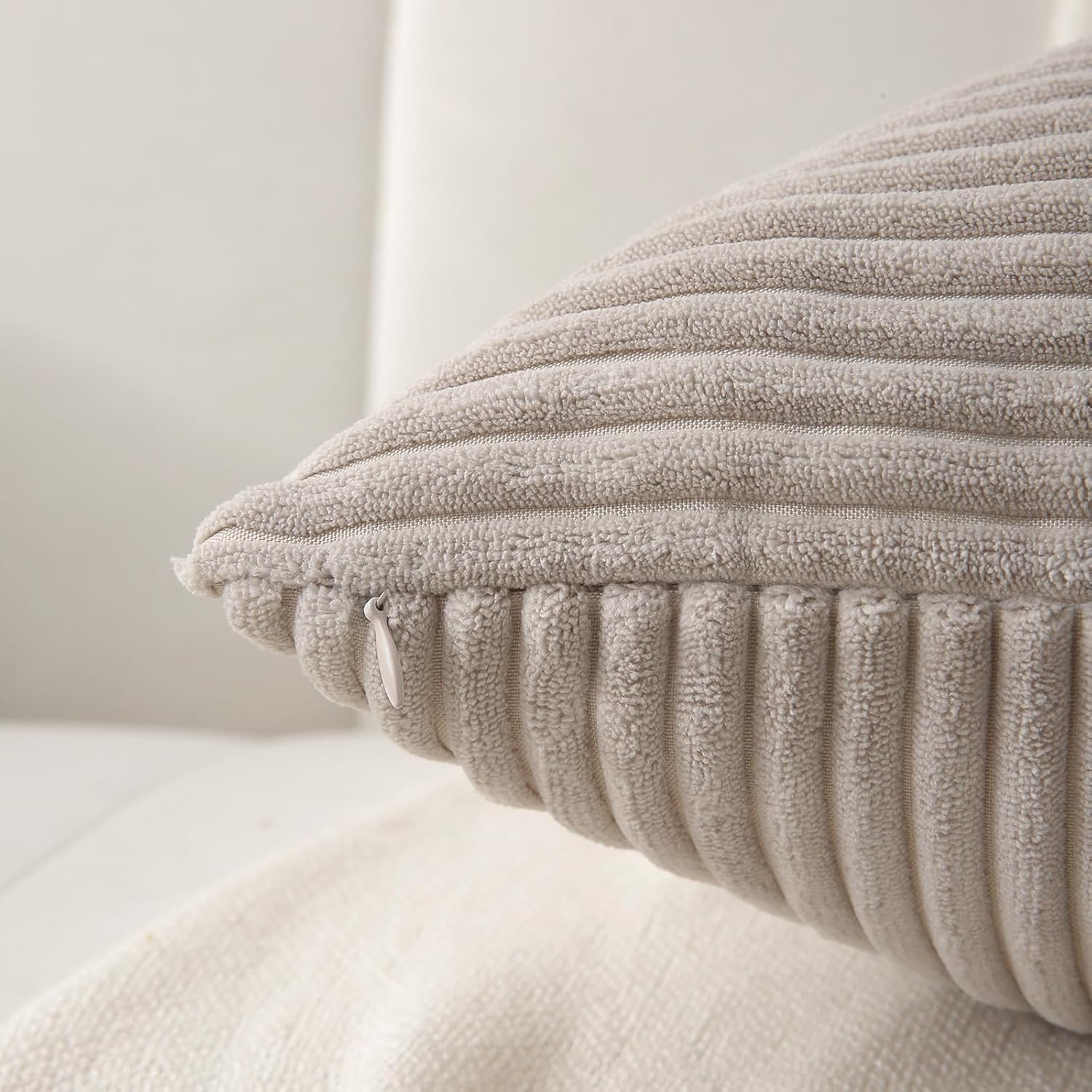 Taupe Throw Pillow Covers 24x24 inch,Pack of 2 Soft Corduroy Cushion Covers with Patchwork Textured,Farmhouse Home Decor,Boho Decorative Cushion Case for Couch Bed Sofa Living Room