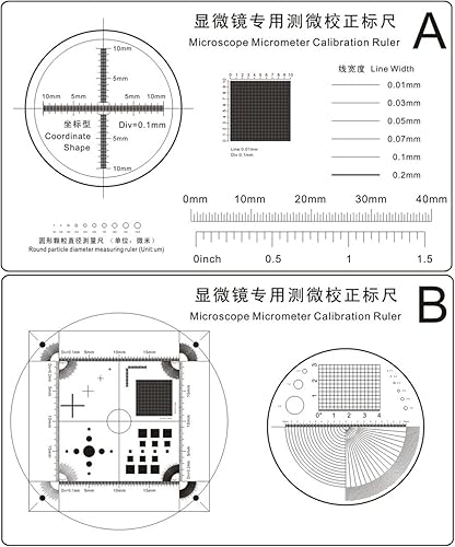 Miniatura 2 de 2 reglas para microscopio, calibración de micrómetro, línea deslizante, ancho de partículas, herramienta de medición de diámetro de alta precisión,