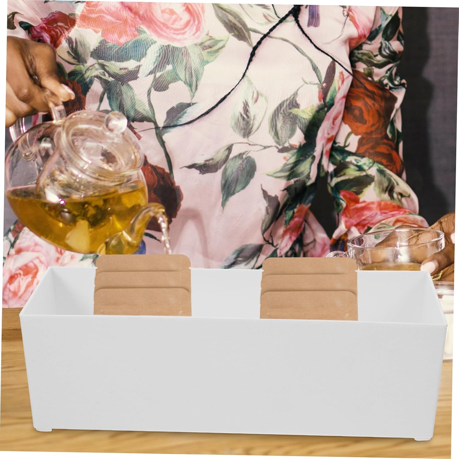 Tea Packet Holder Storage Box for Coffee Station, White PP Organizer