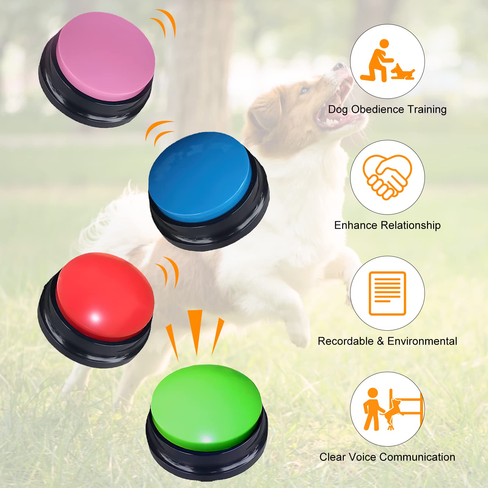 TNSLAND Pulsanti per Cani Parlanti e Allenamento - Giochi Interattivi, Buzzer Button - Confezione da 4
