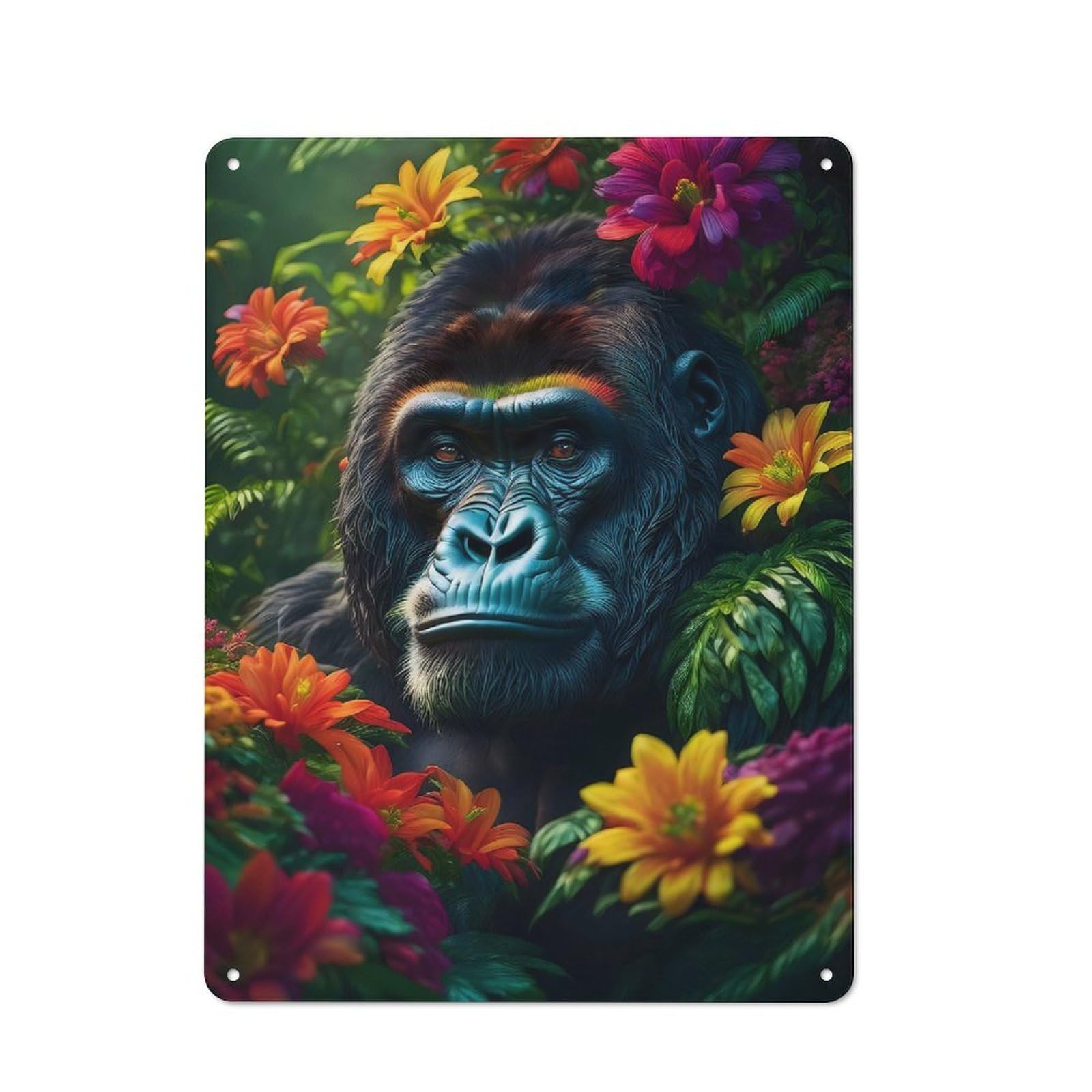 Junmoney Style-15 Vintage Metal Plaque 40X30cm Featuring Gorilla In Flowers For Home Bar Wall, A Metal Wall Feature For Home Bars And Entertaining Spaces