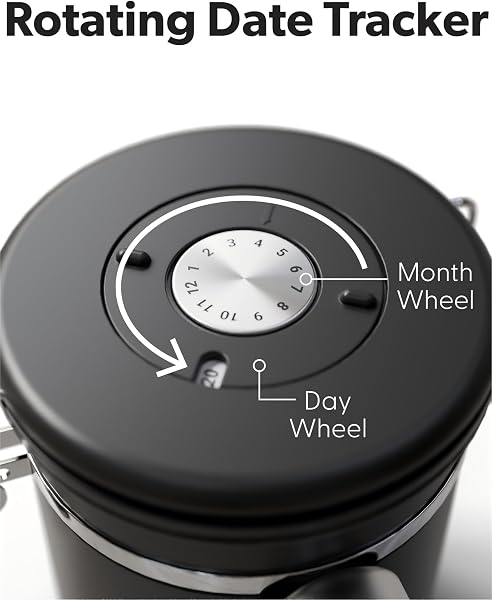 COMIWIN 1800ml Coffee Canister with Window 22OZ, Date Tracker & Scoop, Ground Beans, Airtight Stainless Steel Kitchen Food Storage Container, Tea, Cereal, Sugar, Bar Accessories Gifts, Black Jar - 3