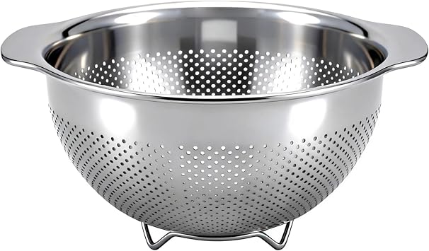Stainless Steel Colander for Kitchen with Handle for Pasta 3QT | Fine mesh. Dishwasher safe. Great for straining spaghetti, vegetables, fruit, noodles, eggs & rice