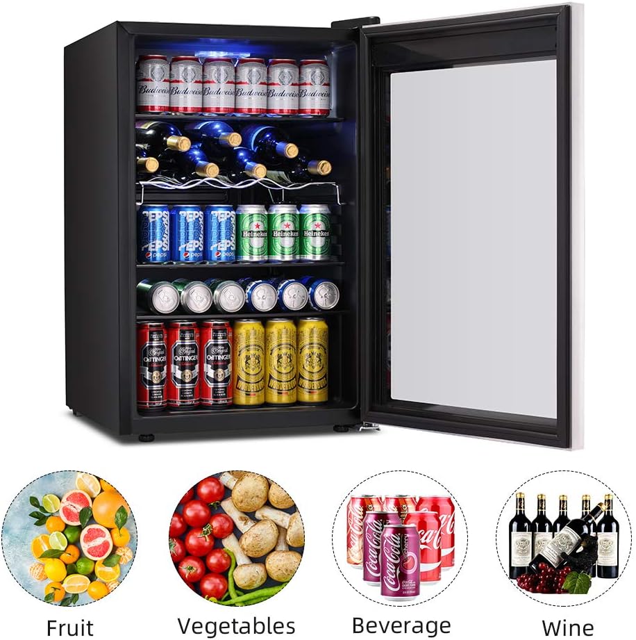 Kismile 4.5 Cu.ft Beverage Refrigerator and Cooler, 145 Can Mini Fridge Glass Door, Digital Temperature Display for Soda, Beer, Wine, Small Drink Dispenser Cooler for Home, Office, Bar (Transparent) : Appliances