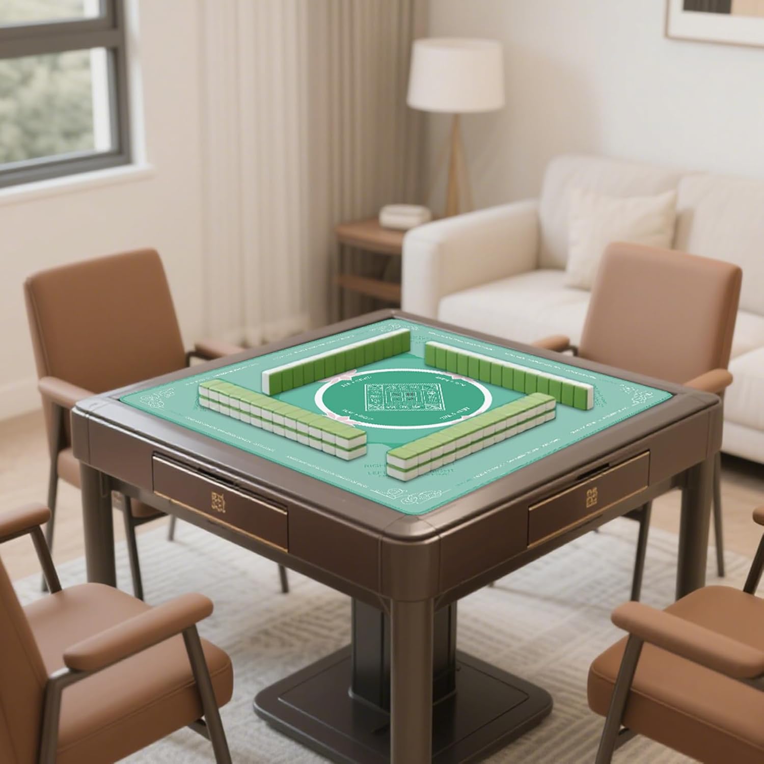 Mahjong Mat, Mahjong Mat for Table with Bag, 31.5" x 31.5" Rubber Anti Slip and Noise Reduction Board Gaming Mat for Mah Jongg, Poker, Board Tile Games, Dominoes