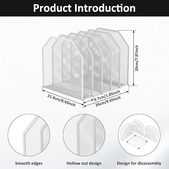 5 Compartment Mesh Metal A4 File Holder Desktop Organiser