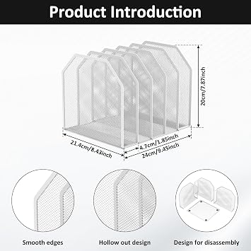 5 Compartment Mesh Metal A4 File Holder Desktop Organiser