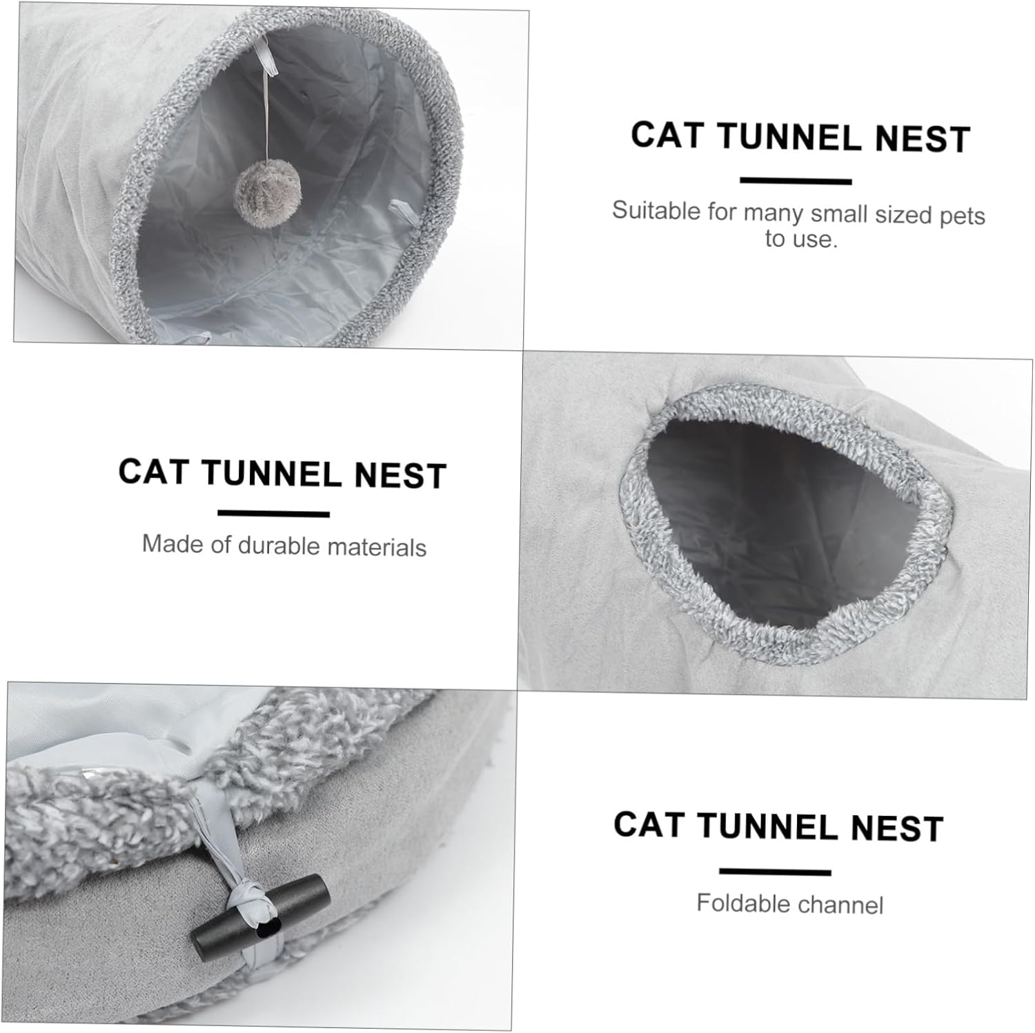 Foldable Suede Fabric Cat Tunnel Nest Large Cat Bed for Kittens and Small Pets Soft Cushioned Design in Grey