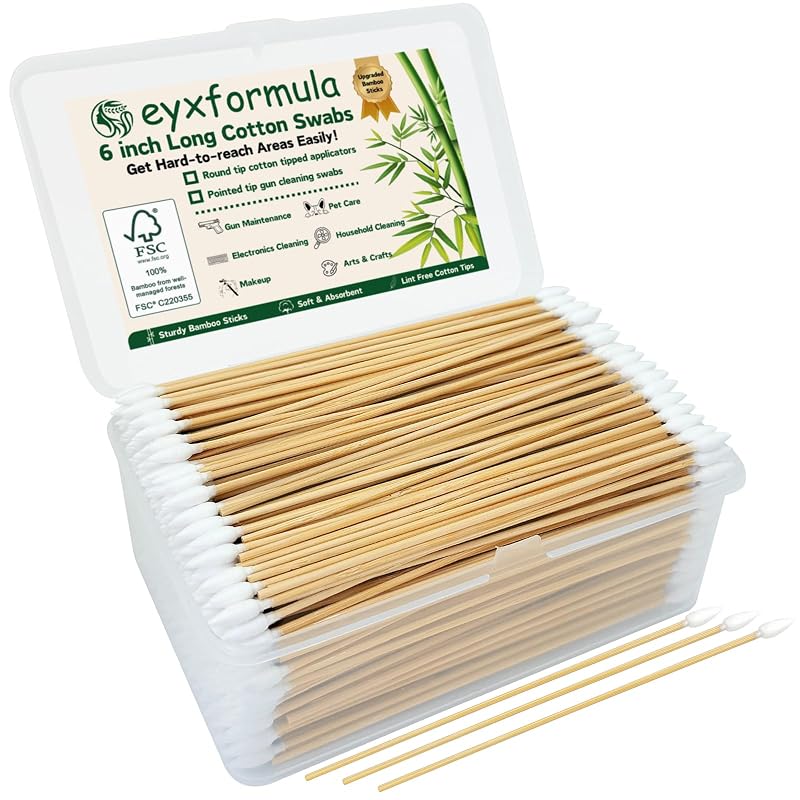 Hastes de algodão pontiagudas eyxformula para limpeza, 500 unidades, 15,24 cm, com estojo