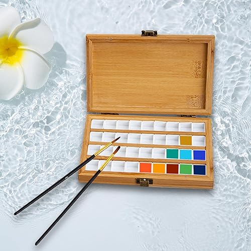 Miniatura 7 de DYNWAVE Paleta de pintura de bambú vacía portátil, paleta duradera, gouache de madera con tapa, caja de pintura de acuarela para pintores, niños,