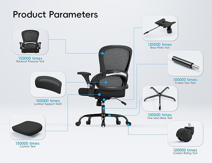 Silla de Oficina Ergonómica Sin Apoyabrazos Color Negro miniatura 8