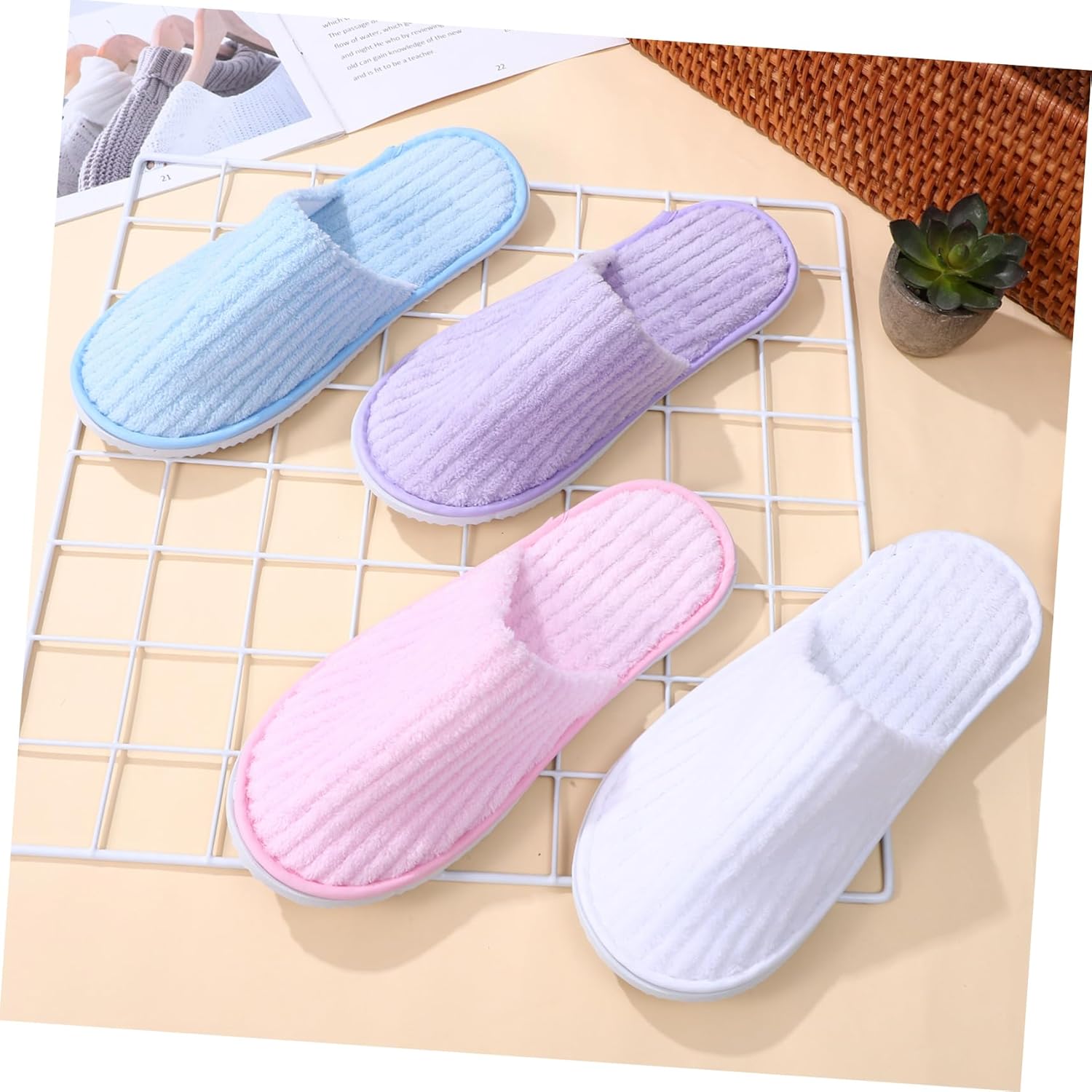 FOMIYES 12pairs Cute Spa Slippers for Women Disposable House Slippers Hotel Guest Wedding Home Nonslip Fleece